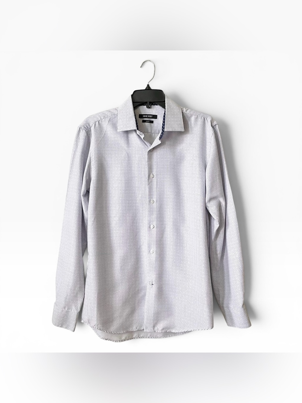 Nine West Slim Fit Dress Shirt Men's Size 15-15 1/2 32/33 White Dot Long Sleeve